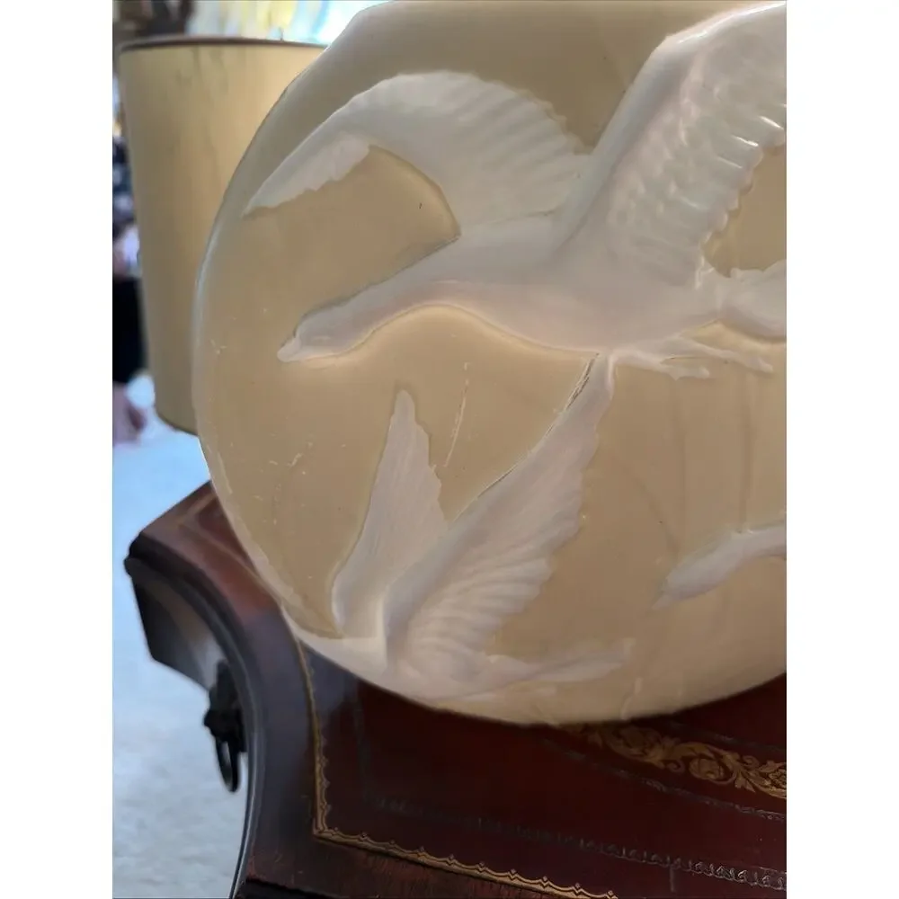 Exceptional large Phoenix Cameo glass White Flying Geese Pale Yellow Pillow Vase